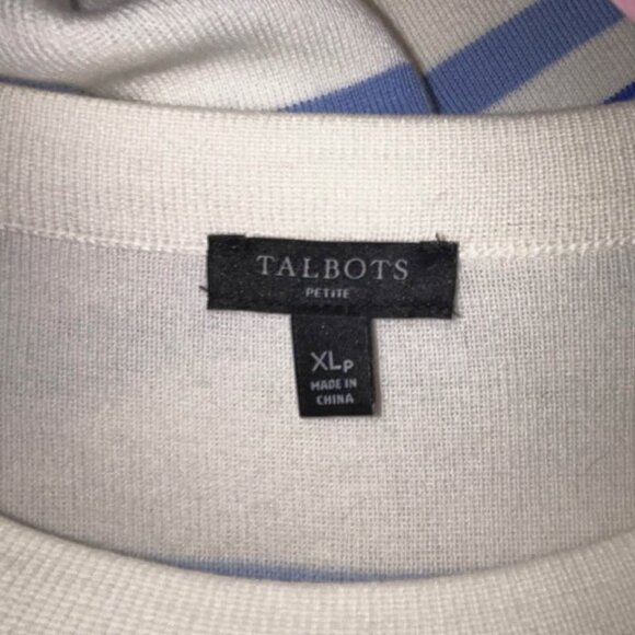 Talbots elbow sleeve blue and ivory stripe sweater top woman's size XLP - Picture 6 of 7